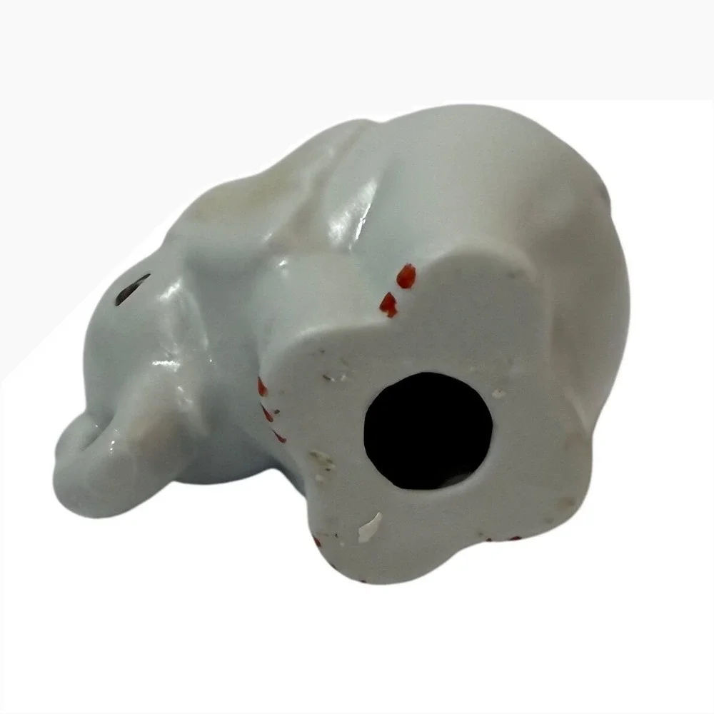 Whimsical Vintage White Bone China Baby Elephant Figurine Miniature Red Toenails